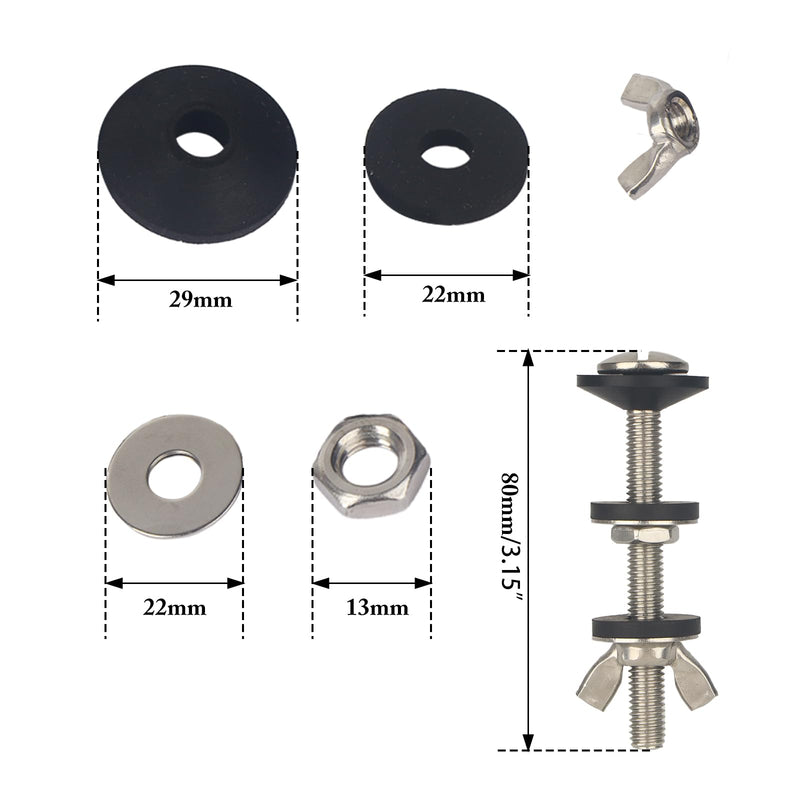Universal Toilet Tank to Bowl Gasket & Tank to Bowl Bolts, 2 Kind Gasket and 4 Pieces 5/16 * 3.15 Inch Toilet Tank Bolts, Fit Most 2-Inch and 3-Inch Flush Valve Opening black