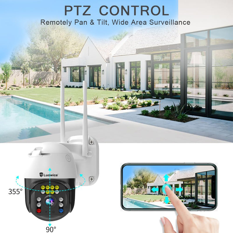 8MP PTZ Security Camera Outdoor FHD WiFi IP Camera with Humaniod Detection, Auto Tracking, Color Night Vision, Pan and Tilt, Two Way Talk, Floodlight and Siren, Waterproof 8MP