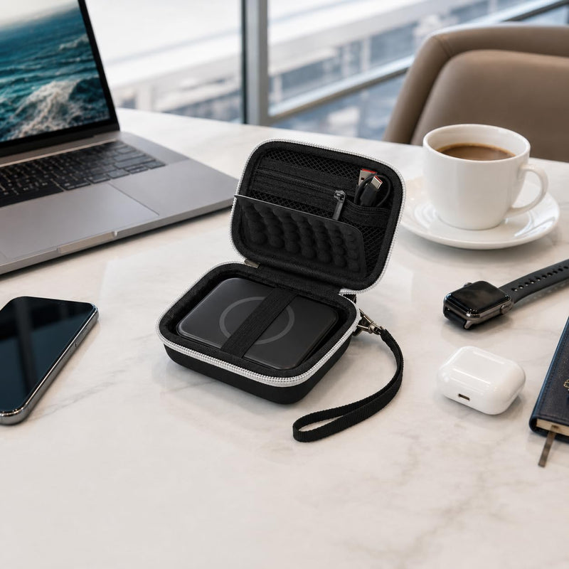 Hard Travel Case for Iseyyox for RTOPS for QUZUDN 3 in 1 Wireless Charger | for Ucomx,for SMILE Foldable Charger Station,Hard Shell,Padded Interior,Mesh Pocket,Elastic Strap,Wrist Strap Case Only Black