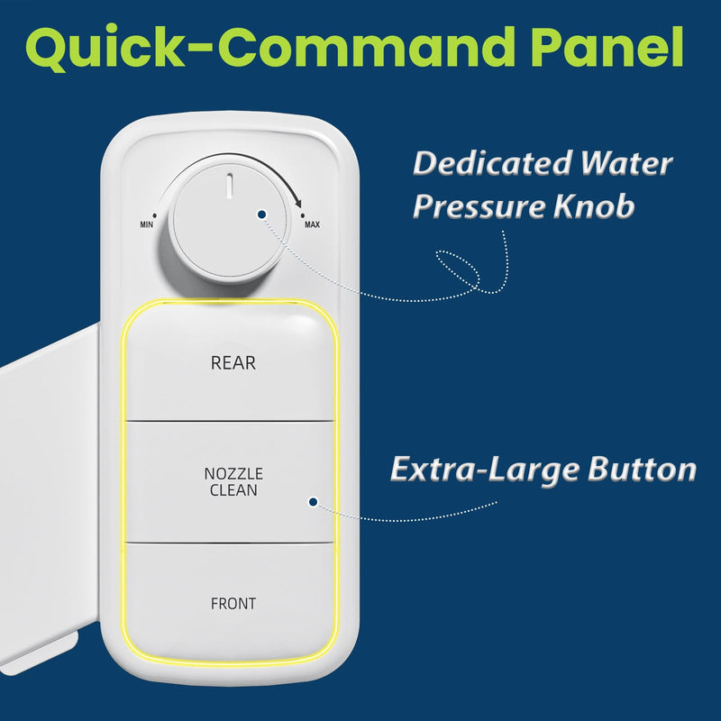 Clirass Ultra-Slim Bidet Attachment, Self-Cleaning Dual Nozzle (Feminine/Posterior Wash), Accessibility-Enhanced Large Buttons, Quick-Release, Non-Electric Fresh Water System with Adjustable Pressure