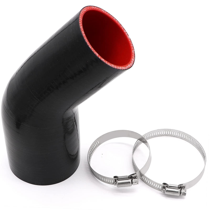 45 Degree 2-1/2 to 3 inch(63-76mm) Silicone Reducer Coupler Hose,4-Ply Reinforced,Length 4inch(102mm) with 2PCS clamps Turbo/Intercooler/Intake Piping Reducer ID2.5-3" 45 degree