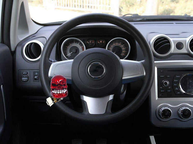 Skull Steering Wheel Spinner Knob Turning Driving Suicide Power Handle Universal Fit Most Vehicles Cars Trucks Tractors Mowers Forklifts Boat Golf Carts (Red) red