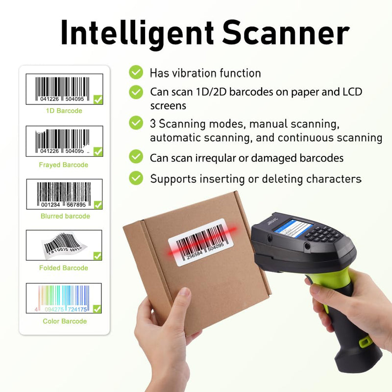 2D Wireless Barcode Scanner, Portable Inventory Scanner & Data Collector with 2.0 Inch LCD Screen and 2.4G Wireless Dongle Built in Stand for Warehouse, Express, Library,Pharmacy,Supermarket 2D Inventory Scanner