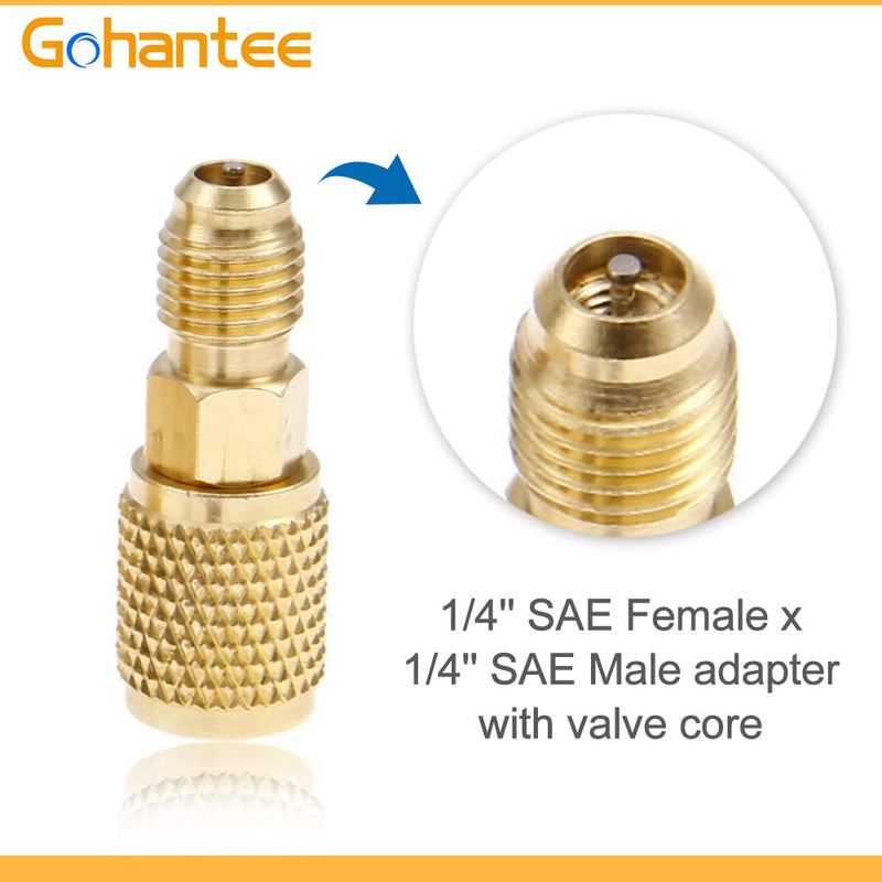 gohantee R1234yf Can Tap Adapter Fitting Kits, 1/4 SAE to 1/2 Acme LH Can Bottle Tap Opener with 1/4'' SAE Female Adapters and Seal Caps, Brass Dispenser for R134a R12 R22 Charging Hose