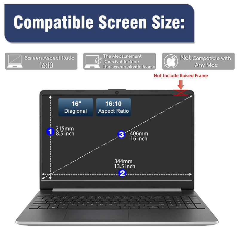 KEANBOLL 16 Inch Magnetic Privacy Screen for Laptops (16:10) - Removable Anti-Glare Filter with Blue Light Reduction | Compatible with HP, Dell, Acer, Asus, Samsung, Lenovo Laptops etc 16-Inch 16:10 Aspect Ratio