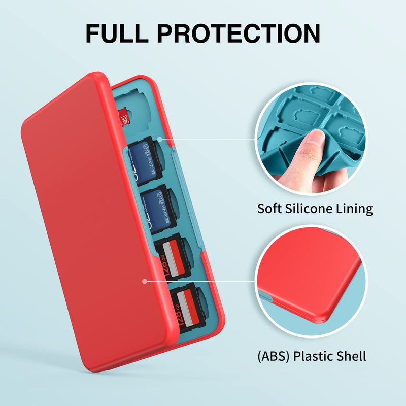 HEIYING SD Card Holder for Memory SD Card and Micro Card, Portable SD Card Holder SD SDHC SDXC TF Card Storage with 20 SD Cards Slots & 20 Micro SD Cards Slots. Red