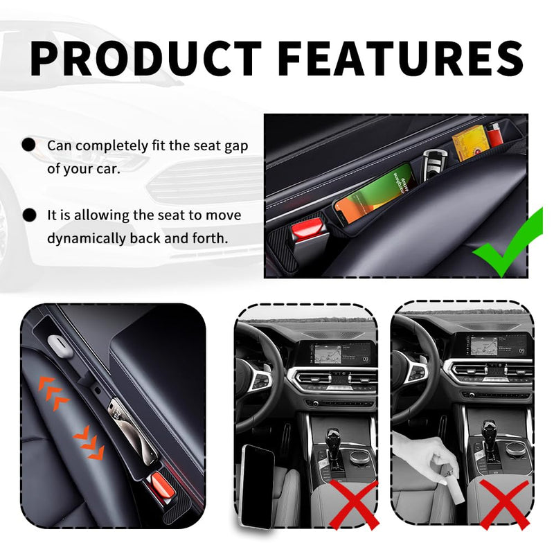2PCS New Car Seat Gap Filler with 2 Storage Areas,Stylish Car Seat Gap Storage for Stabilizing Phone,Keys Wallet,Universal Car Seat Gap Filler Organizer Interior Accessories (Carbon Black) Carbon Black