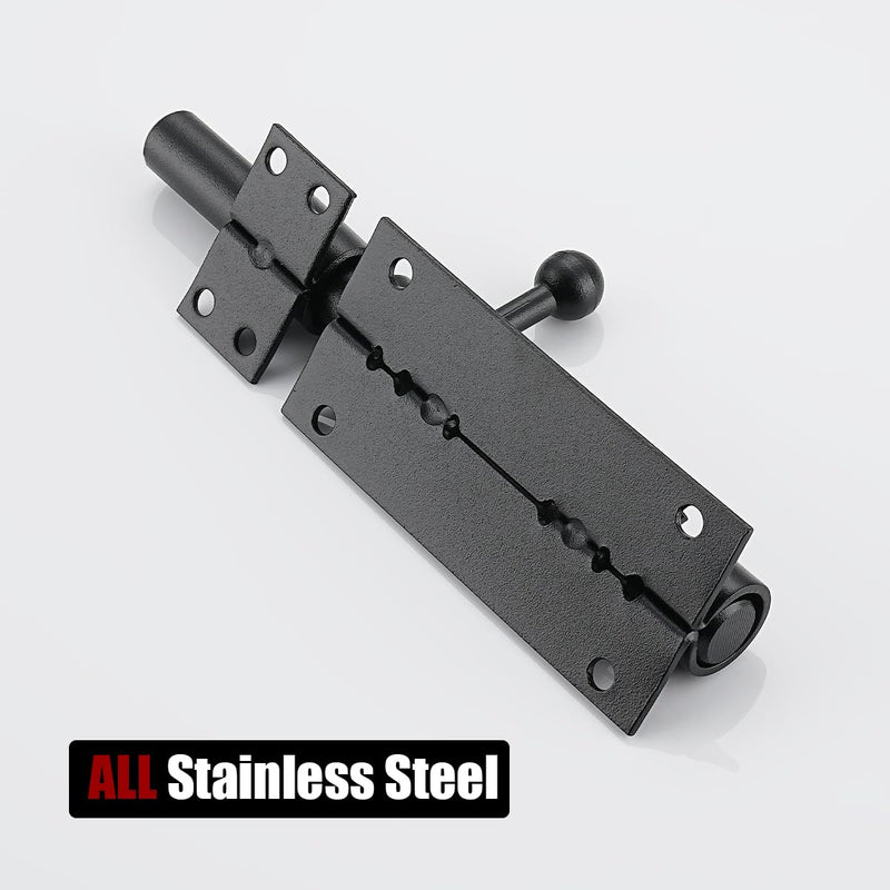 JQK Sliding Bolt Gate Latch Black, 6.3 Inch (Thick 2.4mm) Heavy Duty 304 Stainless Steel Barrel Bolt with Padlock Hole, Interior Door Latches 2 Pack, DL300-BK-P2 6Inch(2 Pack)
