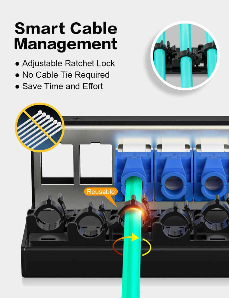 6 Port Patch Panel Blank Keystone Patch Panel STP&UTP Compatible with LC/SC/ST/FC/USB/HDMI Keystone Jack for Desk Mount Home Ethernet Termination Box 1u 6Port