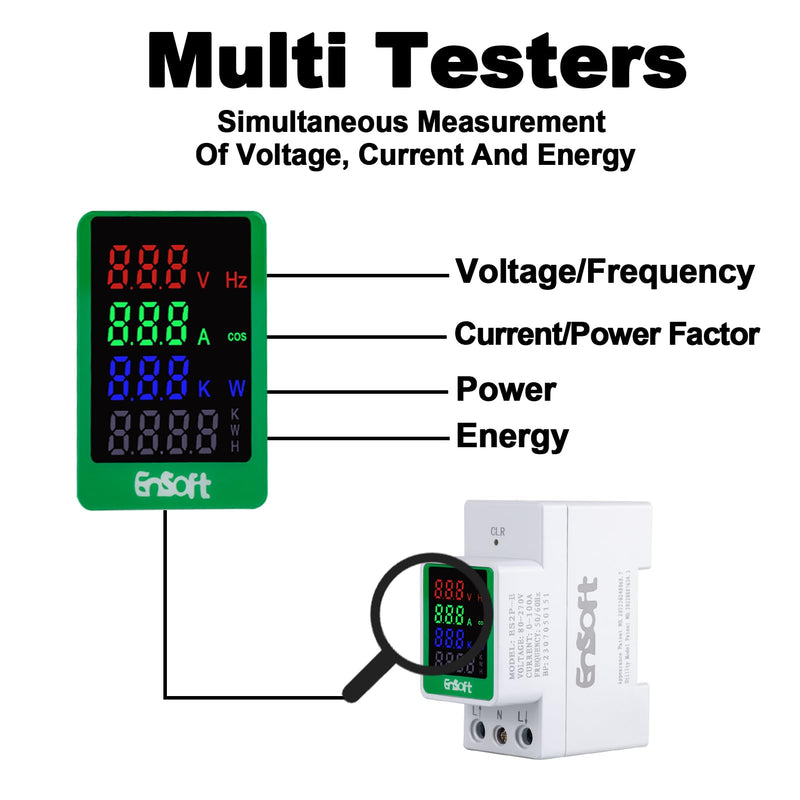 AC Digital Energy Meter,AC 80-270V 100A Ampermeter Voltmeter Ammeter Voltage Tester Amps Watt Kwh Frequency Power Factor Meter Multimeter (Built-in CT) 6 in 1