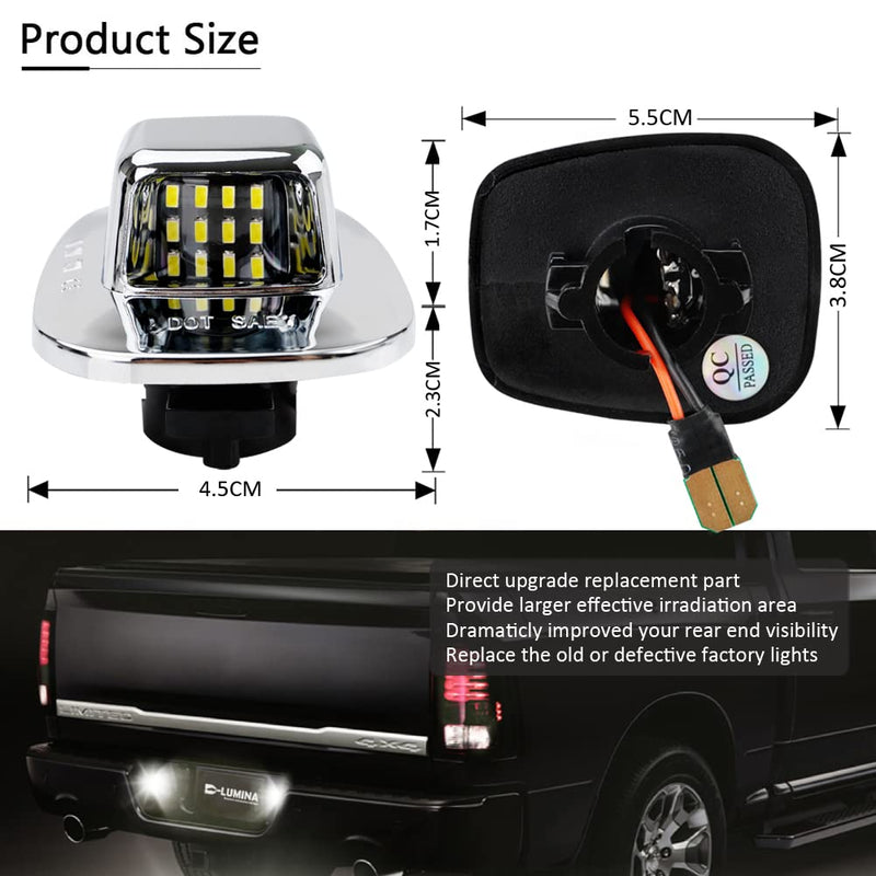 D-Lumina LED License Plate Light Tag Lamp Assembly Chrome Housing Compatible with 1988-1999 Chevy GMC Silverado Sierra C/K Series 1500 2500 3500 Suburban Blazer S10 Tahoe Yukon Sonoma S15, Pack of 2