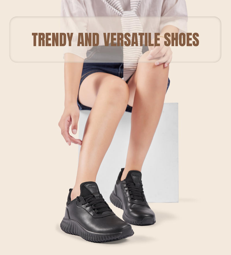 SHULOOK Non Slip Work Shoes for Women Food Service Water Resistant Sneakers Waterproof Kitchen Chef Restaurant Lace Up Walking Lightweight Comfortable Nursing Working Footwear 8 Black