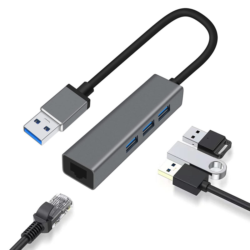 DTECH 3 Port USB to Ethernet Adapter USB 3.0 Hub 10/100/1000 mbps Gigabit Wired Network Cable Converter for Laptop Notebook Desktop Computer Keyboard Router Modem Internet
