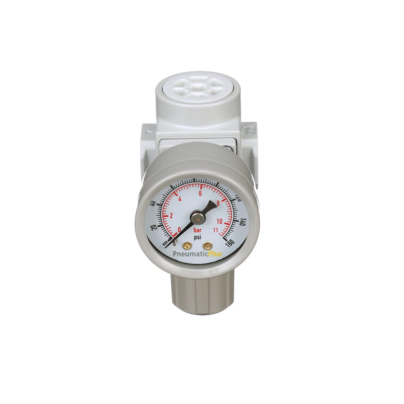 PneumaticPlus SAR200-N02BG Miniature Compressed Air Pressure Regulator 1/4" NPT - Bracket, Gauge