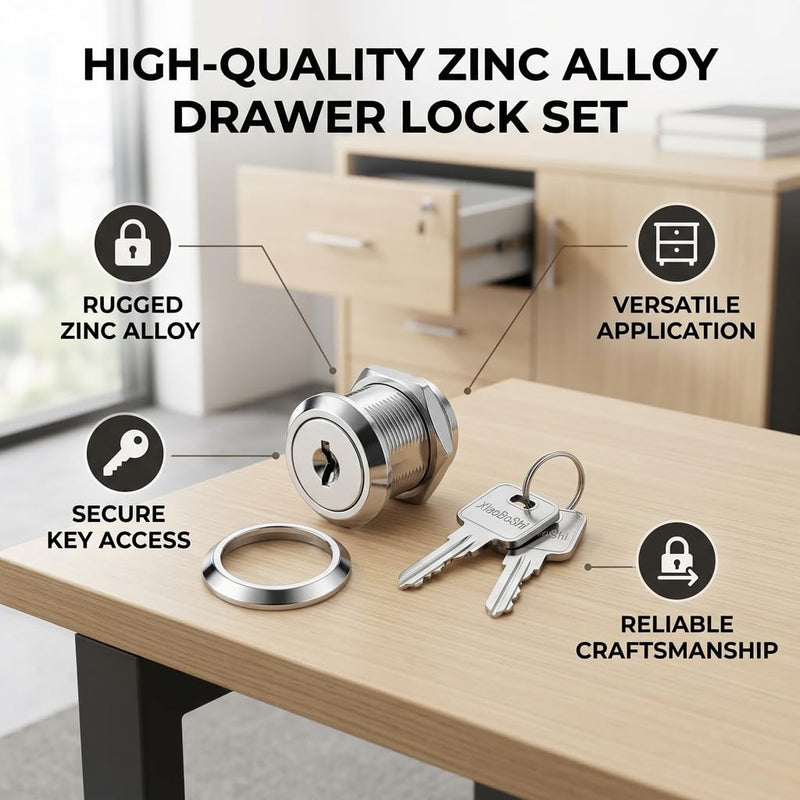 Lock Body,3-Pack Cylinder Cam Drawer Lock Desk Wardrobe Cabinet Locker Furniture Hardware Lock with 3 Keys