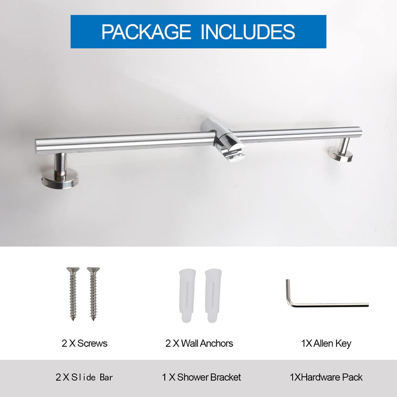 Chrome Shower Slide Bar, Bathroom Shower Slide Bar with Adjustable Handheld Shower Holder, Stainless Steel Slide Slide Bar Wall Mount Chrome