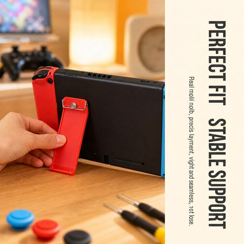7 Pcs Kickstand Replacement for Nintendo Switch, Kickstand Replacement Back Stand Holder with 3 Colors Kickstand and 4 Thumbstick Caps, Durable Console Accessories with Screwdrivers