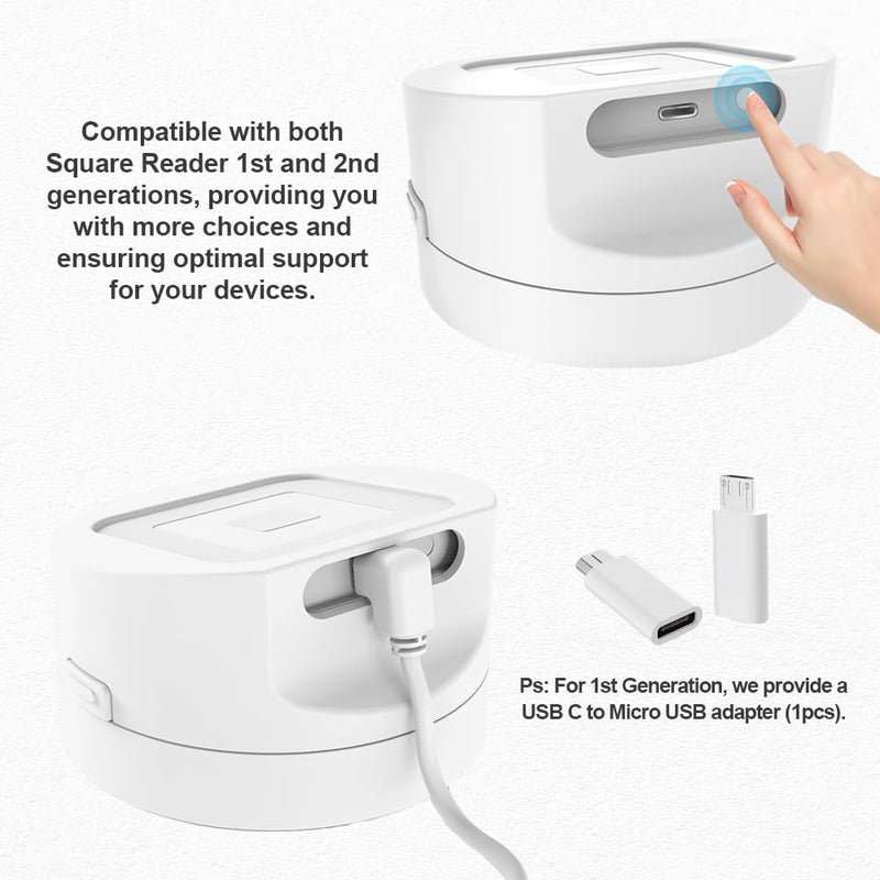 Dock for Square Reader - Compatible with 1st and 2nd Generation Square Reader, Elegant White Case, Anti-Sleep Feature, Includes 1.5m Cable - Stylish and Functional, White.