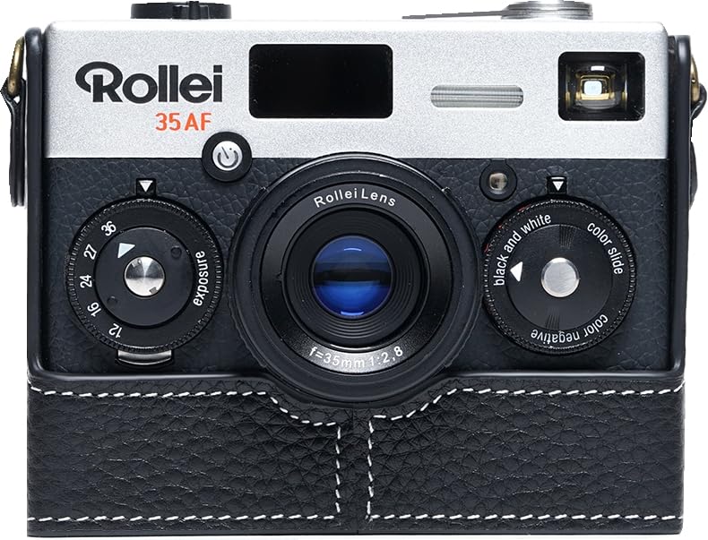 35AF Case, BMAOLLONGB Handmade Genuine Real Leather Half Camera Case Bag Cover for Rollei 35AF with Lens Cover (Black) Black