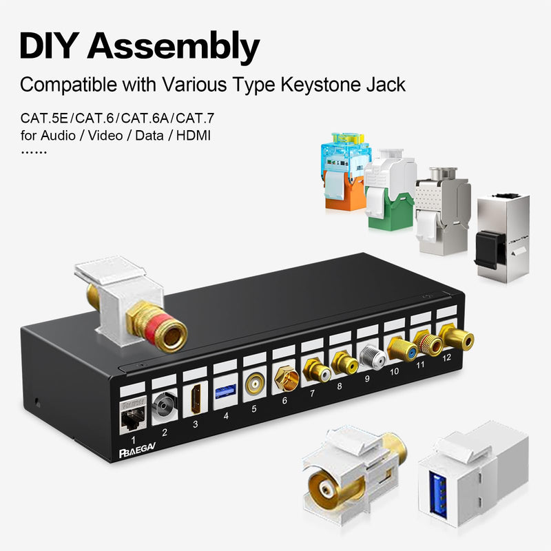 Patch Panel 12 Port 1U UTP/STP Blank Keystone Patch Panel Compatible with LC/SC/ST/FC/USB/HDMI Keystone Jack for Desk Mount Home Ethernet Termination Box (1U 12 Port) 1U 12Port
