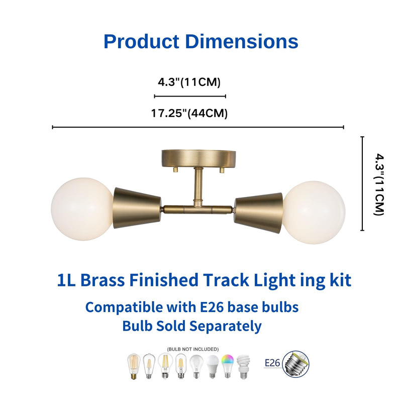 2-Light Modern Track Lighting Kit,Matte Brass Pivot Light Head, Flush Mount Adjustable Ceiling Light Spotlights for Bedroom,Living Room,Dining Room, Hallway,E26 Bulb Not Included