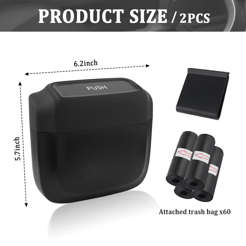 2PCS Car Trash Can with Lid + 60PCS Garbage Bags,Mini Trash Can Interior Accessories for Door/Seat/Center Console/Home/Office,Multifunctional Car Organizers and Storage (Black) Black