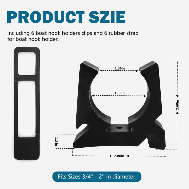 6 Pcs Boat Hook Holder Replacement for SOF-LOC Gaff Hook Holder with Rubber Spring Strap, Marine Holders Clips Fits for Boat Hook, Paddle Holders, Oar Mounts, Boat Net, Gaff, Push Pole, Anchor Pole.