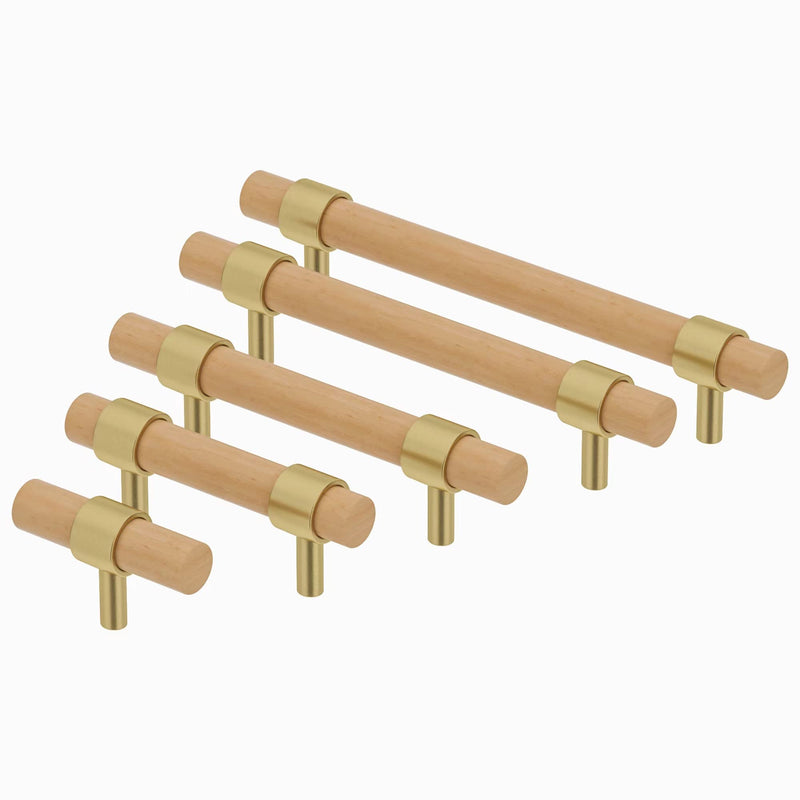 Wooden Drawer Pulls,10-Pack Beech Wood Drawer Handles Knobs,Suitable for Kitchen, Living Room, Bedroom, Bathroom and Other Scenes,Gold 10