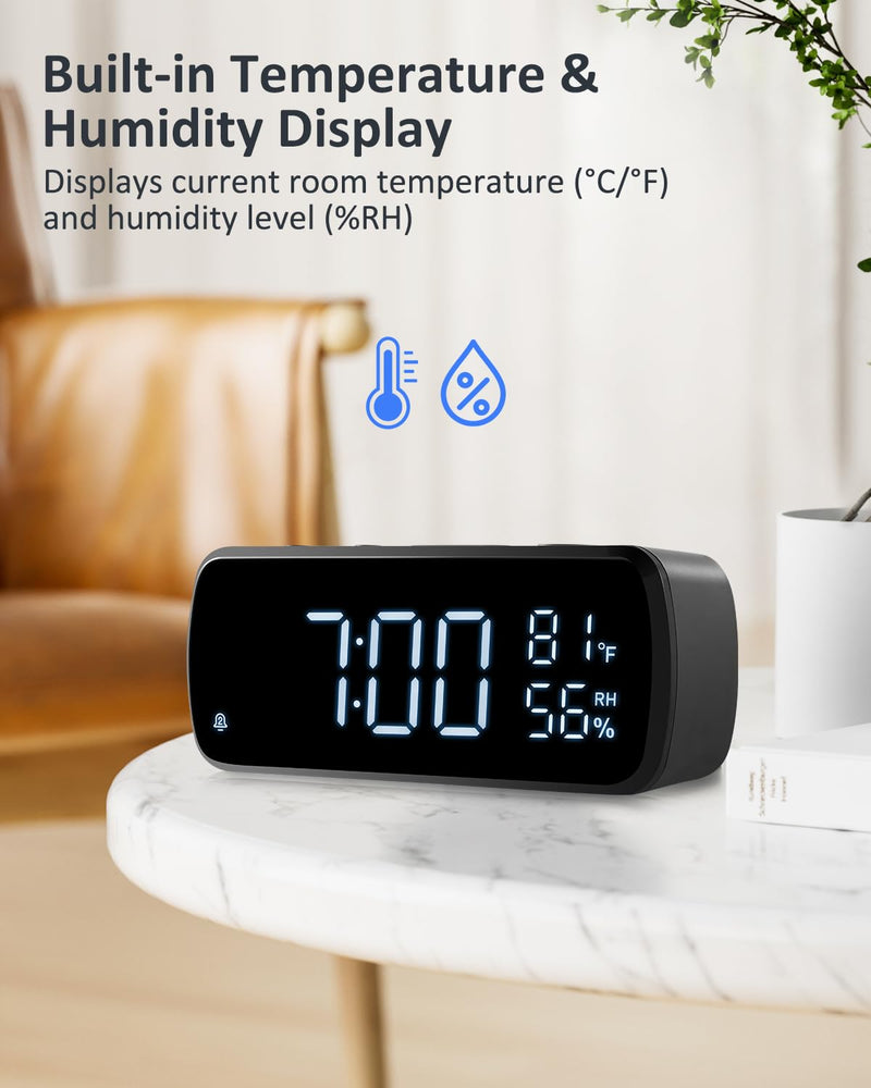 Digital Alarm Clock with FM Radio for Bedroom | 2 Alarms with Large LED Display,Snooze,USB Charger,Preset, Dimmer,Sleep Timer,Temperature,Relative Humidit,Adjustable Volume