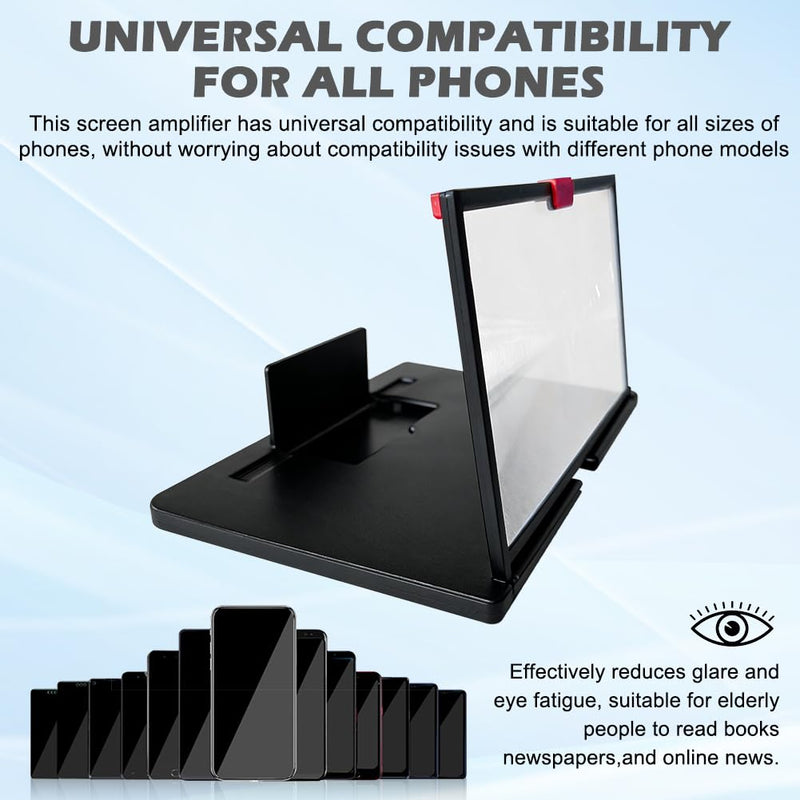 12'' Phone Magnifier Screen,3D HD Screen Magnifier for Cell Phone,Foldable MobilePhone Holder Stand with Amplifier Projector Screens for Movies,Videos,Gaming,Gifts for Men Women