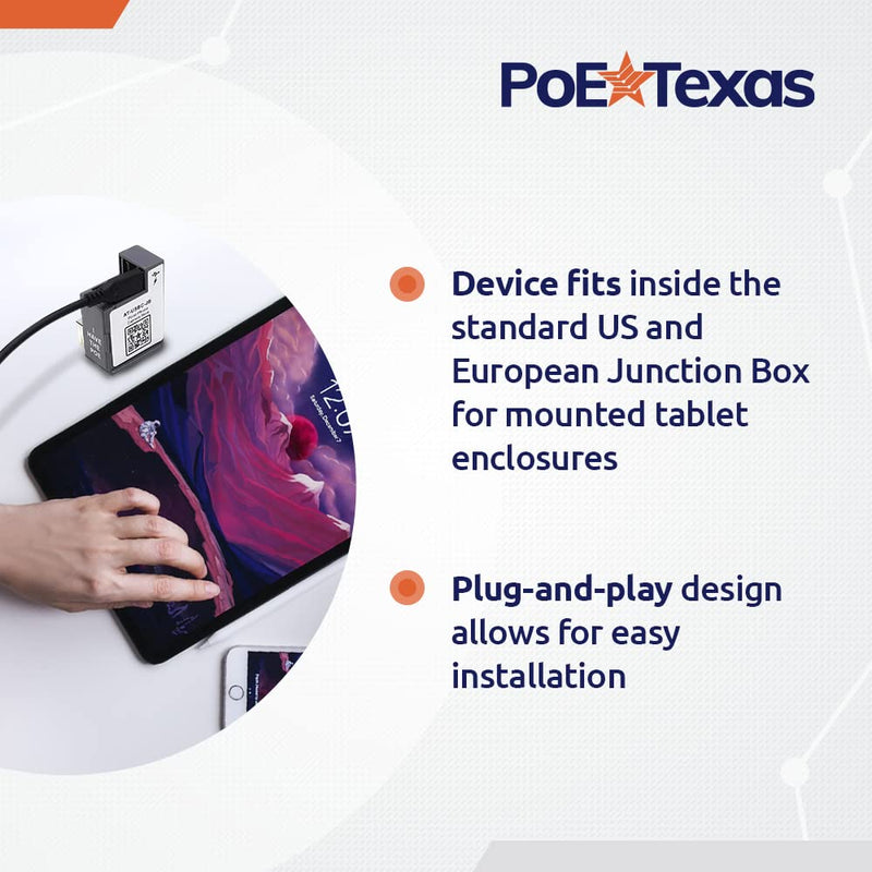 PoE Texas PoE+ Power and Data Adapter for USB-C Tablets & Devices for POS, Digital Signage, & More - 802.3at POE+ to USB-C Power Delivery - Extends Charging & Data Delivery Up to 328 Feet 24 watts Power + Data