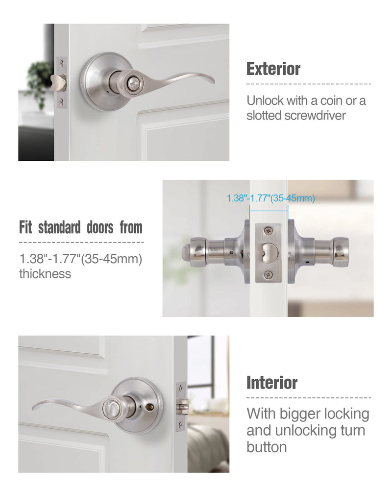 （2 Pack） Privacy Door Locks Bedroom/Bathroom Door Levers Handles for Left and Right Opened Door in Satin Nickel 2