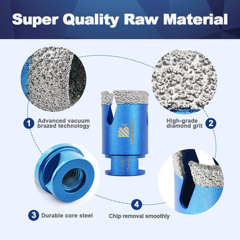 4 1/2 Inch Diamond Core Drill Bit for Porcelain Tile Ceramic Marble Granite Drilling,BRSCHNITT Vacuum Brazed Diamond Hole Saw with 5/8-11 Thread 115mm(4 1/2")