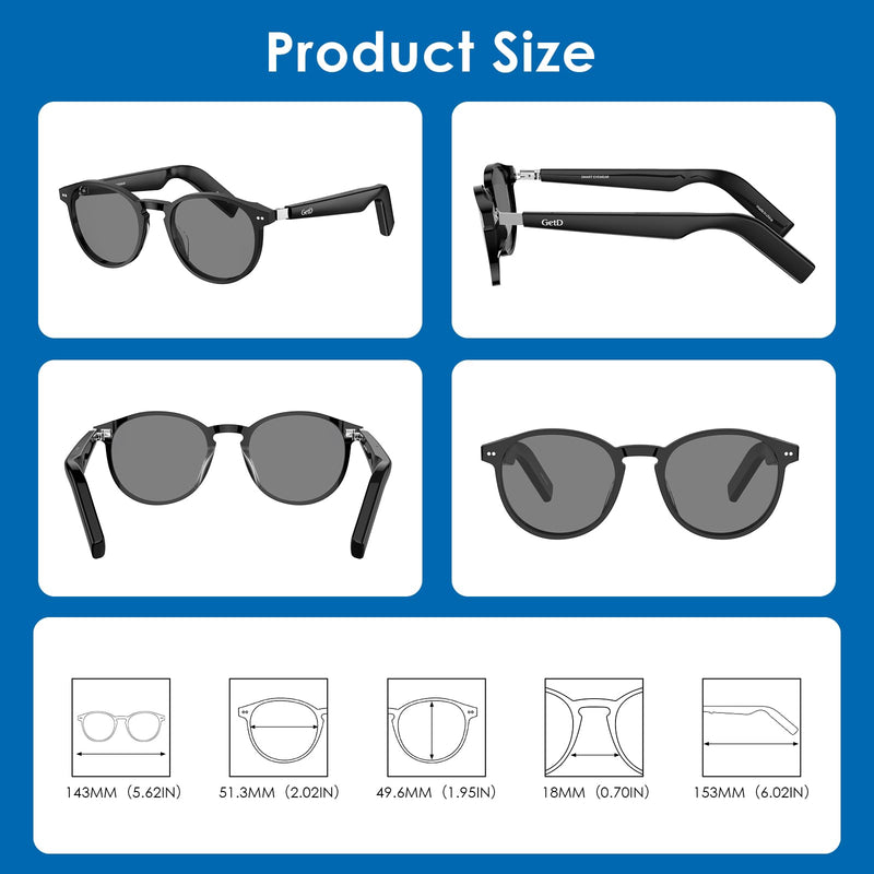 GetD AI Glasses for Men & Women, Smart Glasses Powered by ChatGPT, AI Real-time Translation with 147 Languages, Open Ear Bluetooth Glasses with Photochromic Lens for Daily Use, Travel