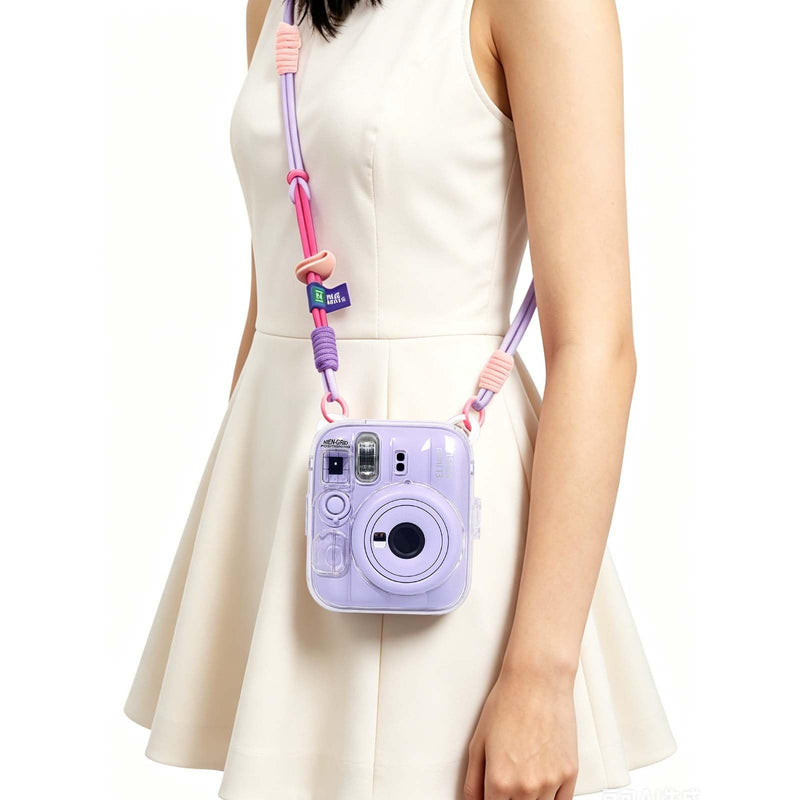 Clear Camera Case for Fujifilm Instax Mini 13, Purple Camera Strap | Protective Cover with Anti-Accidental Shutter, 4 Composition Cards, Photo Storage Holds 10 Films,Clear Hard Shell, No Camera