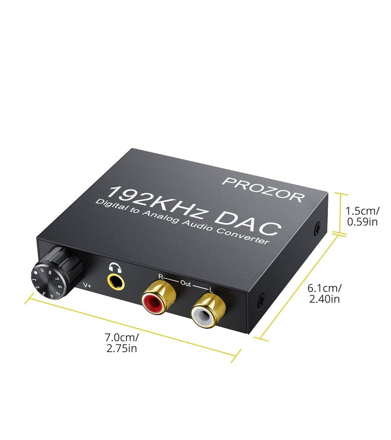  [AUSTRALIA] - PROZOR 192KHz Digital to Analog Audio Converter Optical to RCA Adapter Upgrade Volume Adjustable DAC with Optical Cable, SPDIF TOSLINK to Stereo L/R & 3.5mm Jack Converters 3.5mm & RCA Output DAC Volume Adjustable
