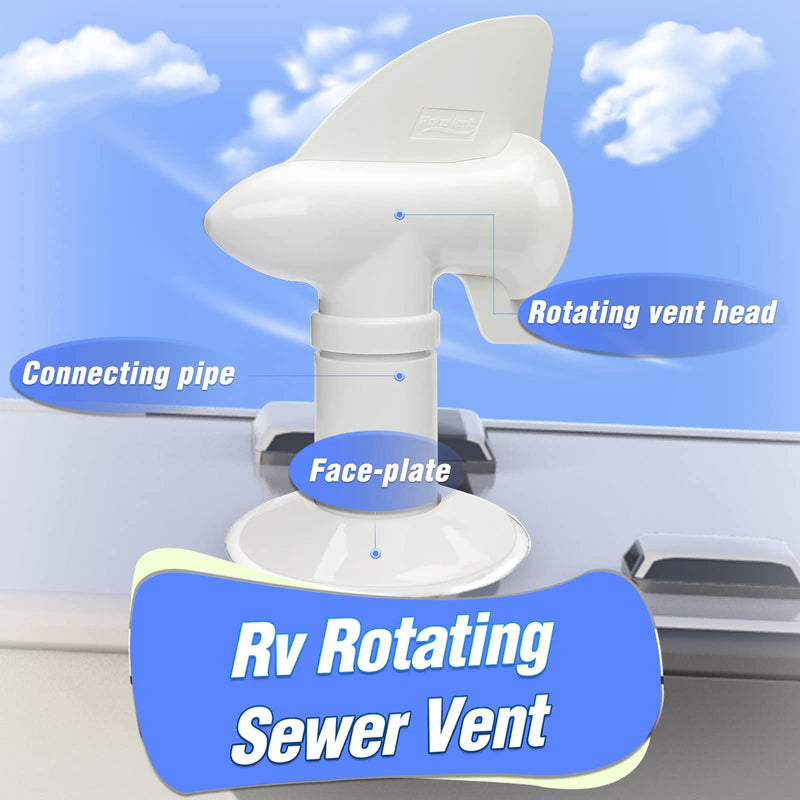 Rotating Sewer Vent, Rotating Sewer Plumbing Vent for RV, Rotating Holding Tank Vent & Black Water Tank Vent - White, 1 Pack