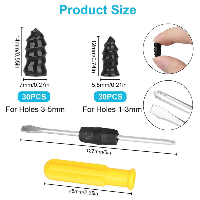 Linkstyle 60PCS Tire Plug Kit, Tire Repair Rubber Nails, Vacuum Tyre Repair Screws Fast Repair Kit with a Box, Screwdriver, for Car Motorcycle Truck ATV Tire Puncture Repair