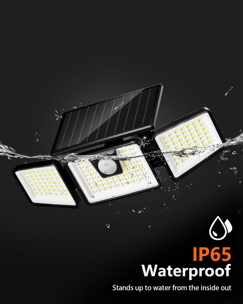 INCX Solar Motion Sensor Lights Outdoor, 3 Heads Security Lights Solar Powered, 156 LED Flood Light Motion Detected Spotlight for Patio Yard Garage Entryways, IP65 Waterproof 1 Pack Black 1 Pc