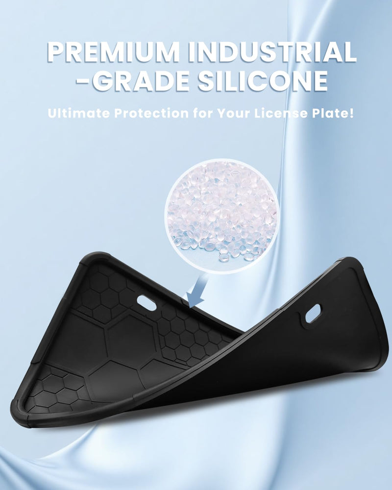 2 Pack Silicone License Plate Frames Black, Car Plate Frame Holder, Universal US Front & Rear Truck Frame Protector Mounting Kit Accessories, Rust Proof, Rattle Proof, Weather Proof (Black)