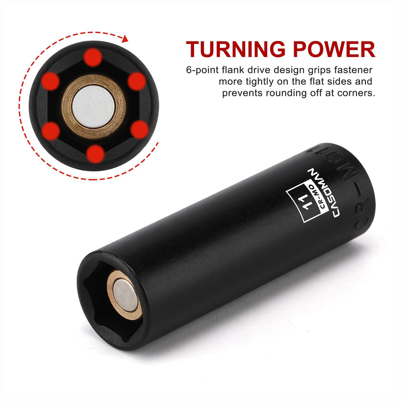CASOMAN 14PCS 1/4"Drive Magnetic Impact Socket Set, Deep, 6-Point, Metric, 4mm to 15mm, CR-MO 1/4"Dr. Deep