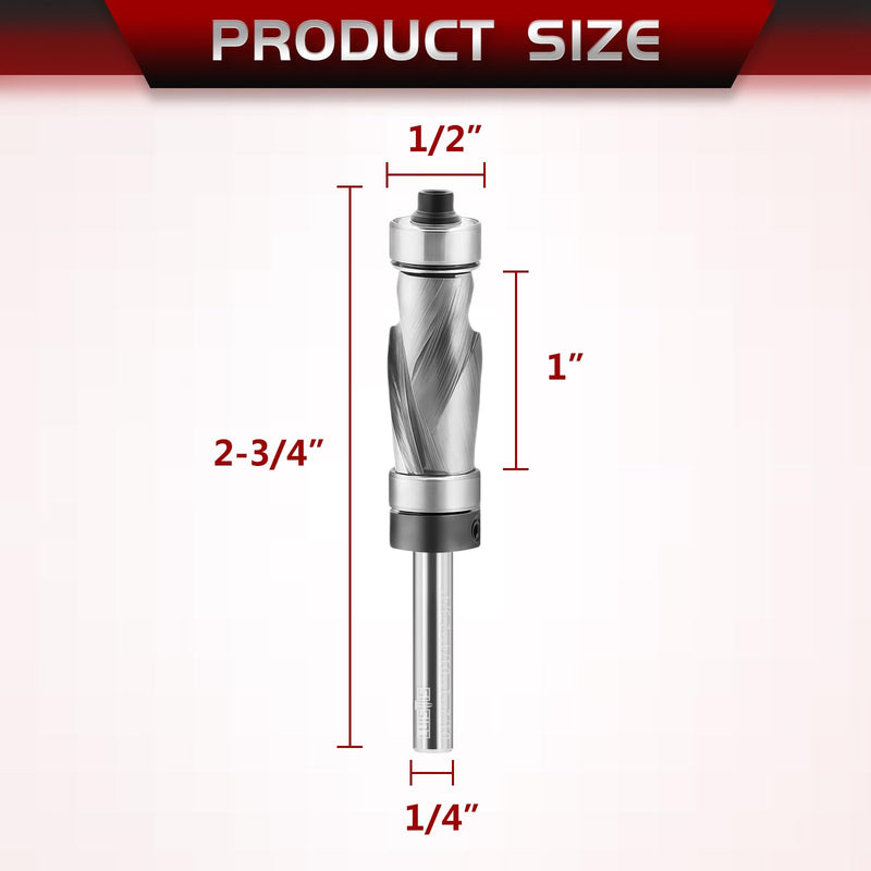 1/2 Inch Compression Flush Trim Router Bit, 1/4 Shank Top and Bottom Bearings Carbide Blade for Woodworking Trimming, Flush Cut Router Bit for Template and Pattern Work 1/2 inch router bit