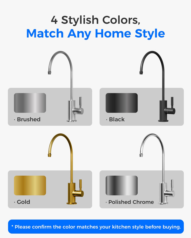 Waterdrop G2FCT-BLK Drinking Water Faucet, Reverse Osmosis Faucet, Water Filter Faucet for Kitchen Bar Sink, Single Handle, Easy to Install, Lead-Free, Stainless Steel, Black