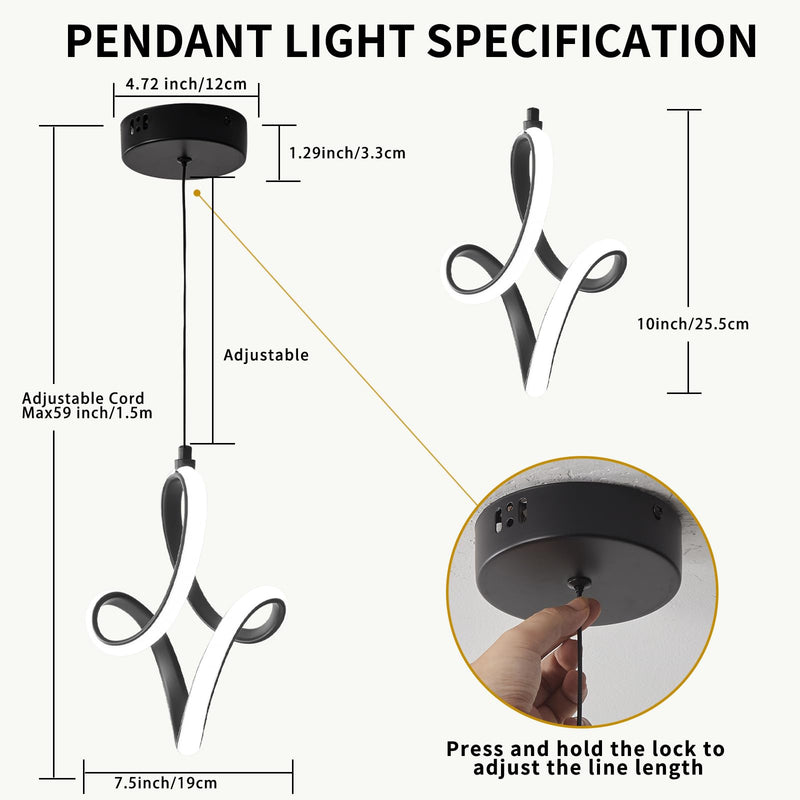 Modern Led Pendant Light 5500K Cold White Kitchen Island Pendant Light Fixtures Adjustable Height Led Pendant Lamp for Kitchen Island Dining Room Hanging Light, 1 Pack (Black) elegant black