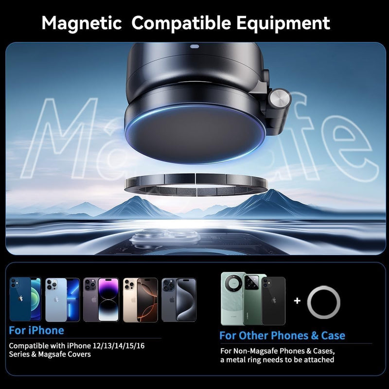 Electric Vacuum Magnetic Car Phone Mount,Vacuum Suction Car Phone Holder Hands-Free,Adjustable Foldable Magnetic Suction Cup Phone Mount,Strong Magnetic Car Mount for Smooth Surface(New-Black) New-Black