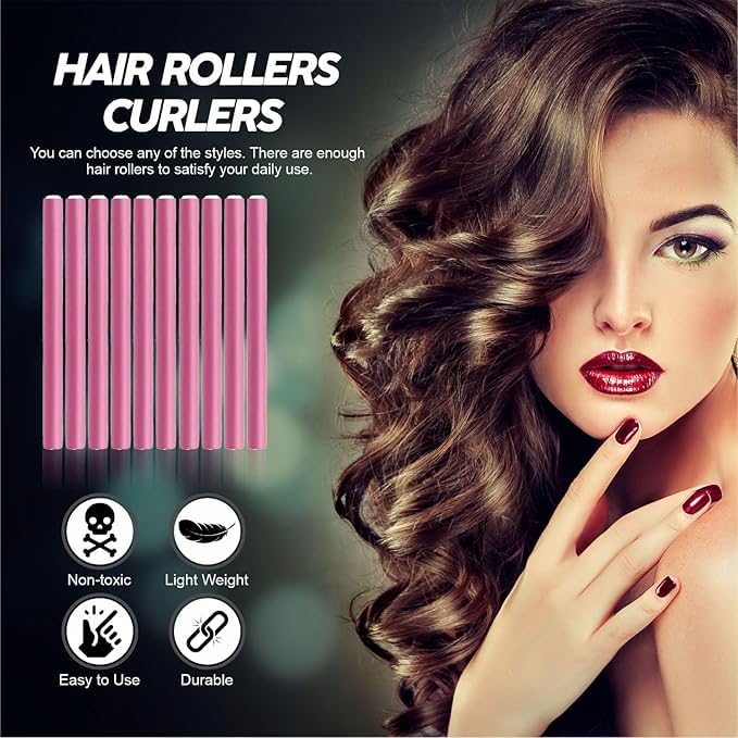 Heatless Curlers Flexi Rods Bendy Foam Curler Rollers Short Medium Long Style Curling Sticks For Hairstyle Sleeping Styling DIY Home Wave Hair Rollers Salon Accessory 16x1.3cm (10Pcs)