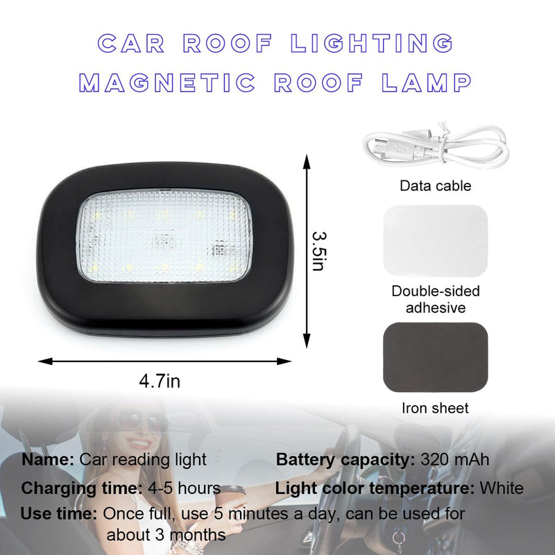 Car Interior Ceiling Roof Lights, Magnetic Rechargeable USB Wireless Dome Lamp, LED Auto Map Reading Light Cover for Insider Roof Ceiling, Universal Car Accessories (Black) Black