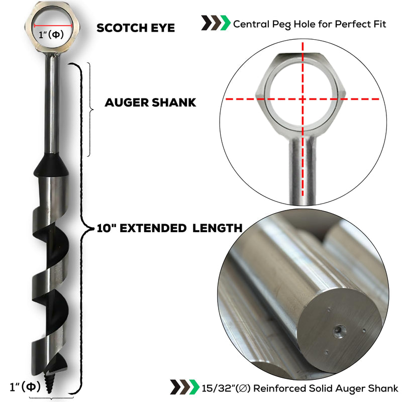 Hand Auger Wood Drill, Upgrade Welds Bushcraft Auger w/ Sharp Scottish Eye, Survival Tools for Bushcraft Projects/ Camping/Outdoors, 1*10inch Settlers Wrench & Folding Saw Kit, Bushcraft Gear