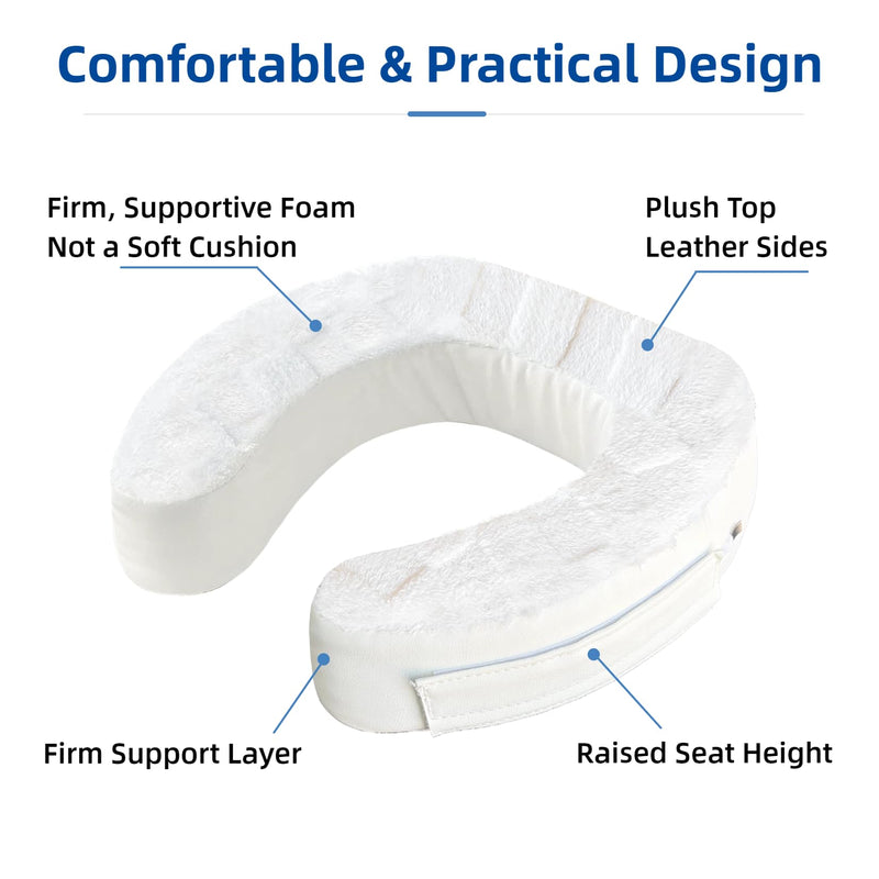 Toilet Seat Riser Cushion, 3-Inch Padded Toilet Seat Cushion for Seniors, Firm High-Density Foam with Secure Fastening, Stable and Non-Slip, Fits Standard and Elongated Toilets White 3 Inch Plush