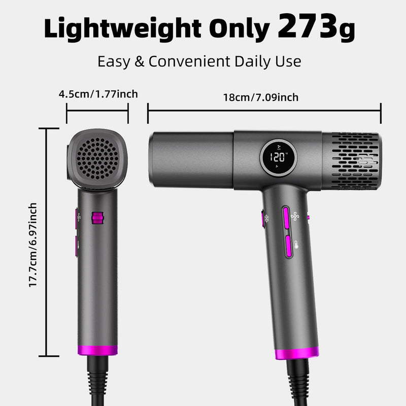 Hair Dryer, Professional Ionic Blow Dryer High Speed Hairdryer | with Diffuser Attachments, 3x Fast Drying, 500M Ion, Lightweight Compact Powerful Hair Dryer for Women & Men